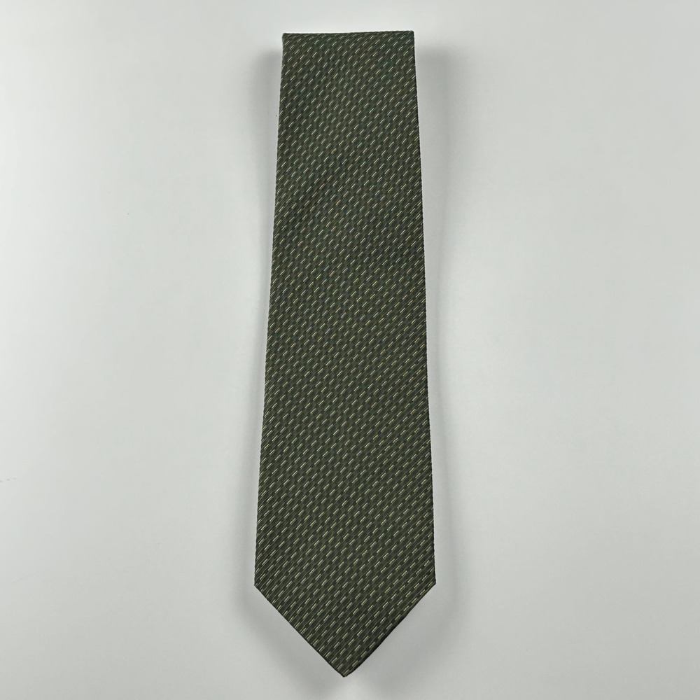 Vintage Alfred Dunhill Green and Gold Geometric Silk Tie Paris‎